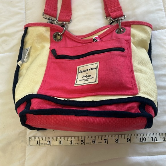 Thirty-One Canvas Pink Navy Cream Shoulder Bag - Picture 7 of 8